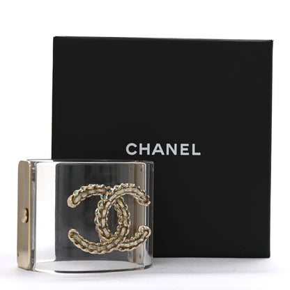 Chanel Lucite Iridescent Crystal CC Cuff Transparent Silver Blue 5 of 5