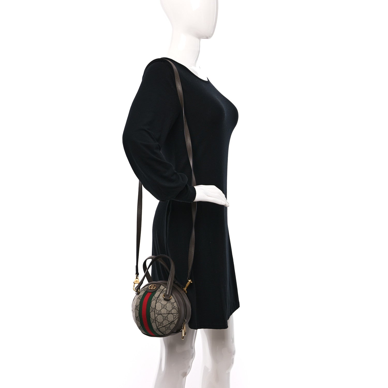 Gucci GG Supreme Monogram Textured Dollar Calfskin Web Mini Ophidia Basketball Shaped Shoulder Bag Beige Ebony New Acero 2 of 9