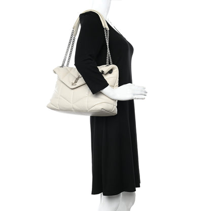Saint Laurent Lambskin Quilted Medium Loulou Puffer Monogram Chain Satchel Crema Soft 2 of 9