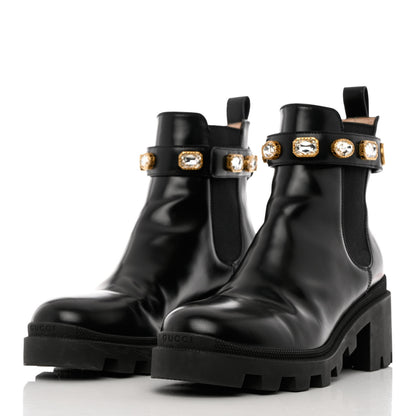 Gucci Calfskin Crystal GG Trip Chelsea Ankle Boots 41 Black 3 of 11