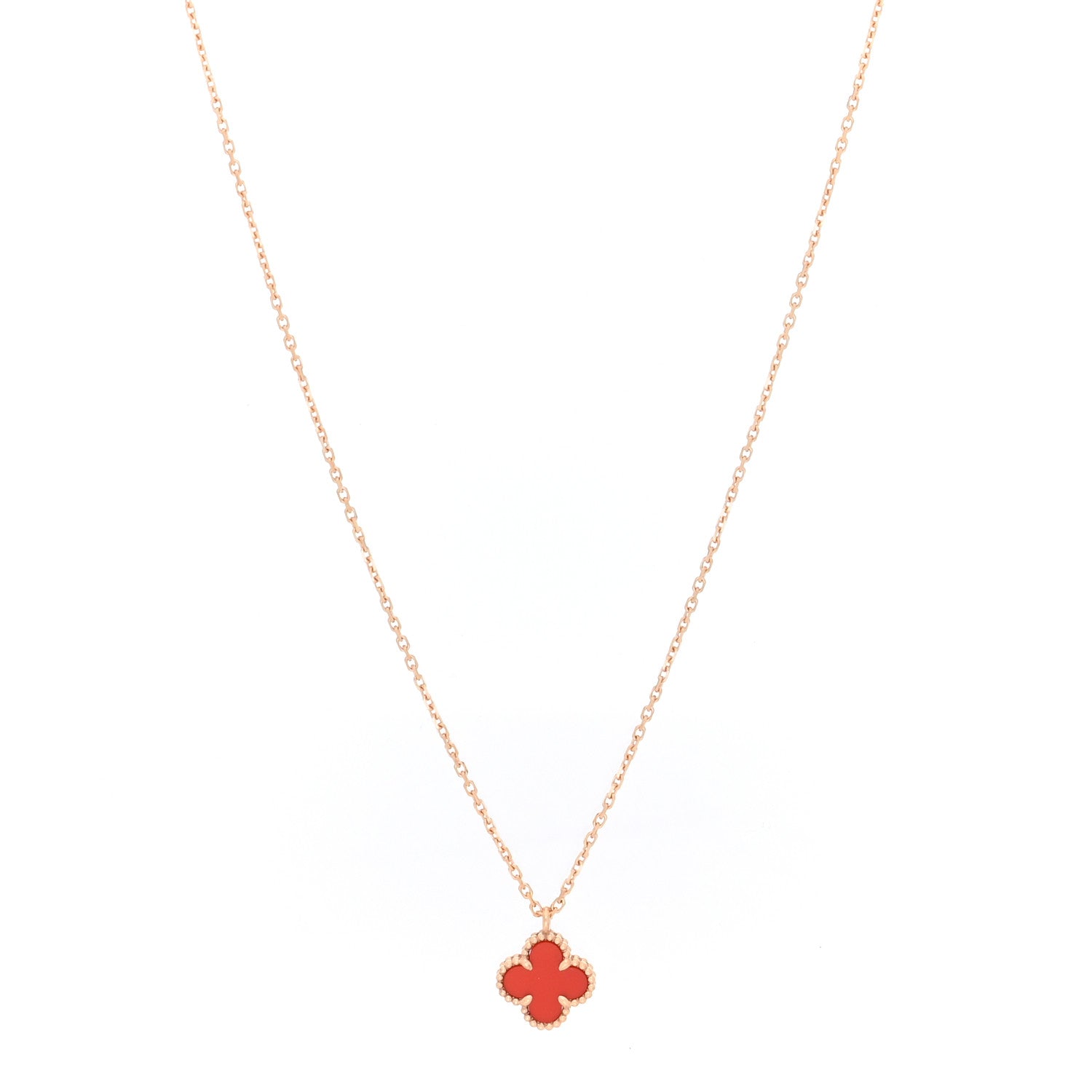 Van Cleef & Arpels 18K Rose Gold Carnelian Sweet Alhambra Pendant Necklace 1 of 5