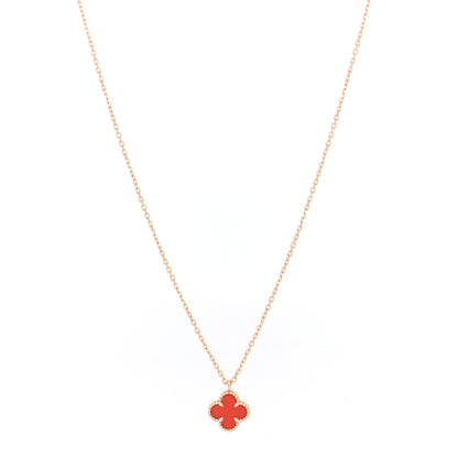 Van Cleef & Arpels 18K Rose Gold Carnelian Sweet Alhambra Pendant Necklace 1 of 5