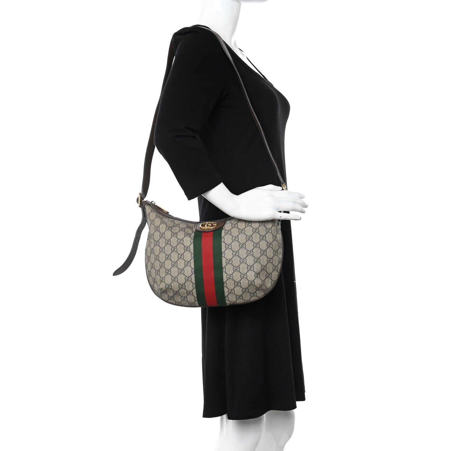 Gucci GG Supreme Monogram Web Small Ophidia Half Moon Hobo Brown 2 of 13