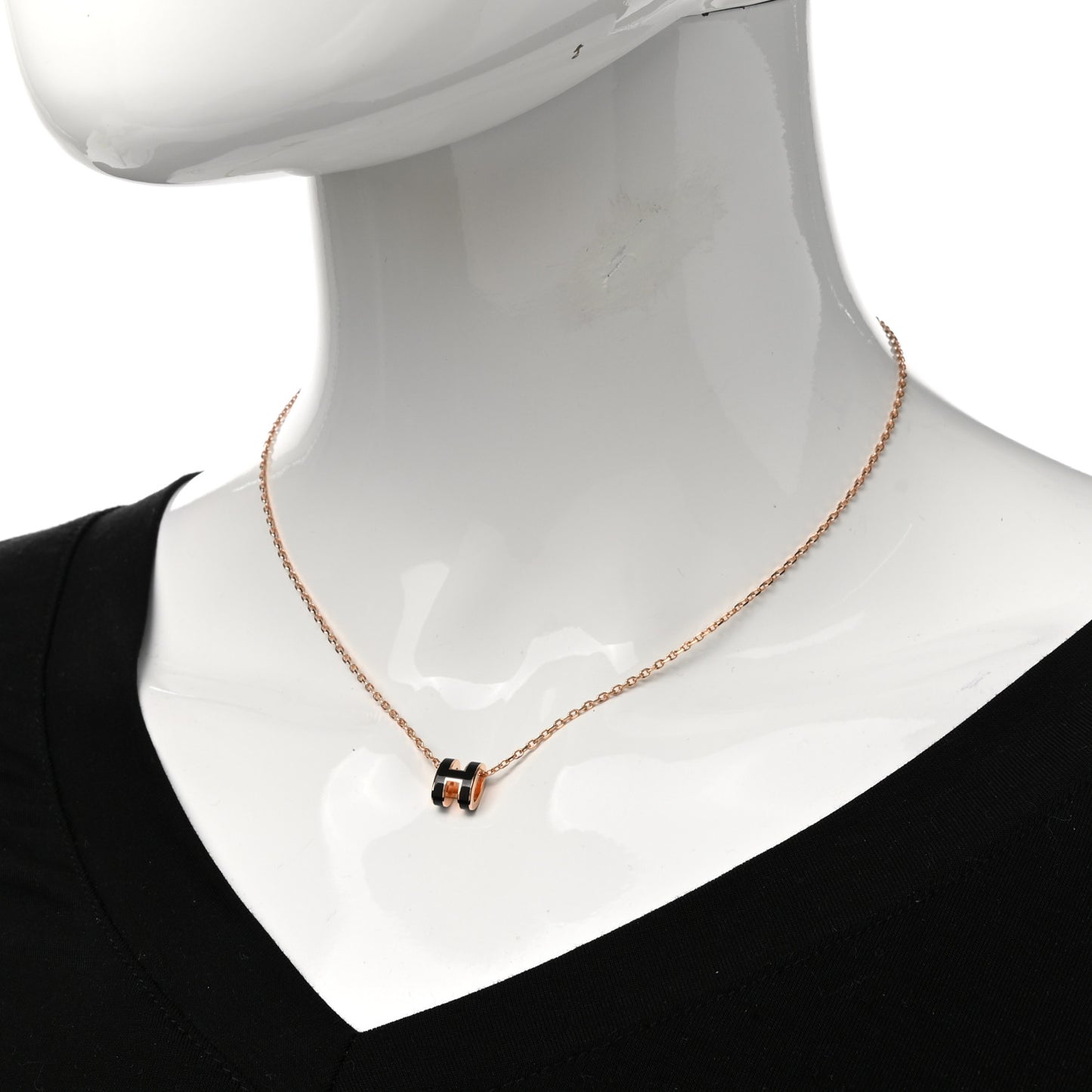 Lacquered Rose Gold Mini Pop H Pendant Necklace Black