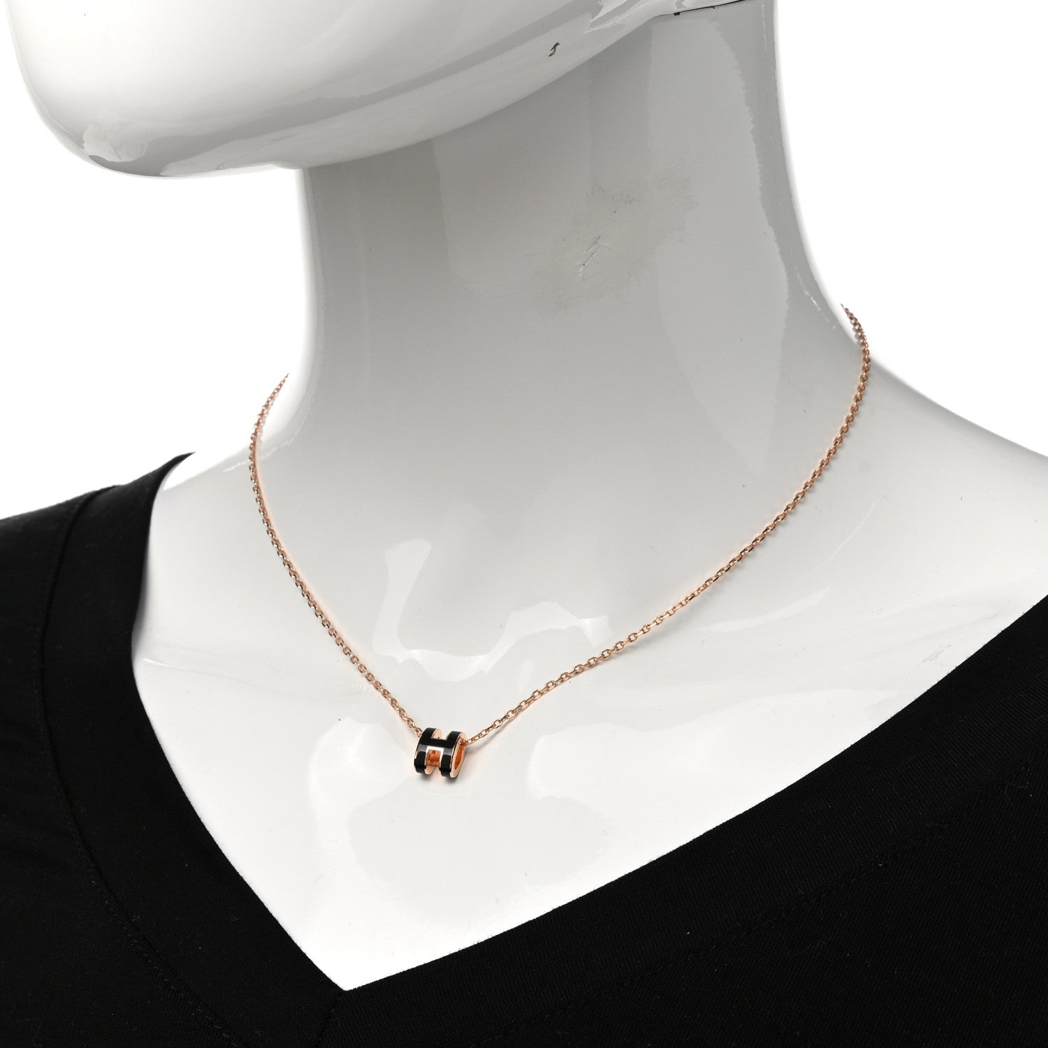 Hermes Lacquered Rose Gold Mini Pop H Pendant Necklace Black 2 of 7