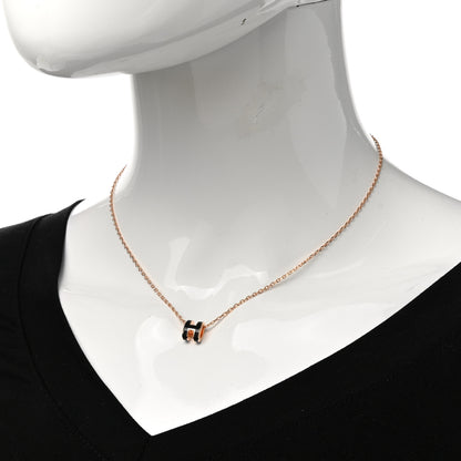 Hermes Lacquered Rose Gold Mini Pop H Pendant Necklace Black 2 of 7