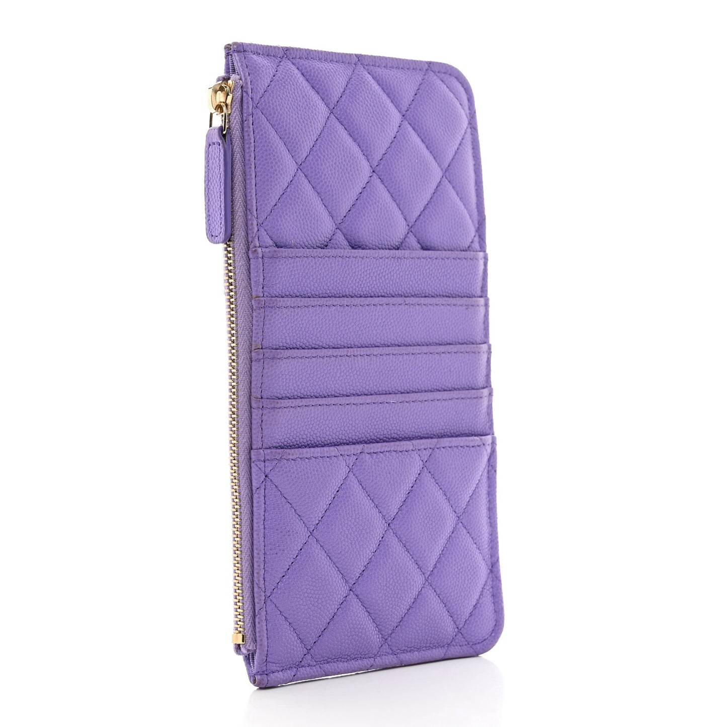 Caviar Quilted Classic Flat Wallet Pouch Purple