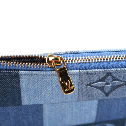 Louis Vuitton Denim Damier Monogram Patchwork Neverfull MM Pochette Blue Rouge 10 of 11