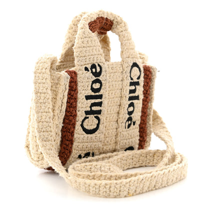Chloe Crochet Mini Woody Ribbon Tote White Brown 3 of 10