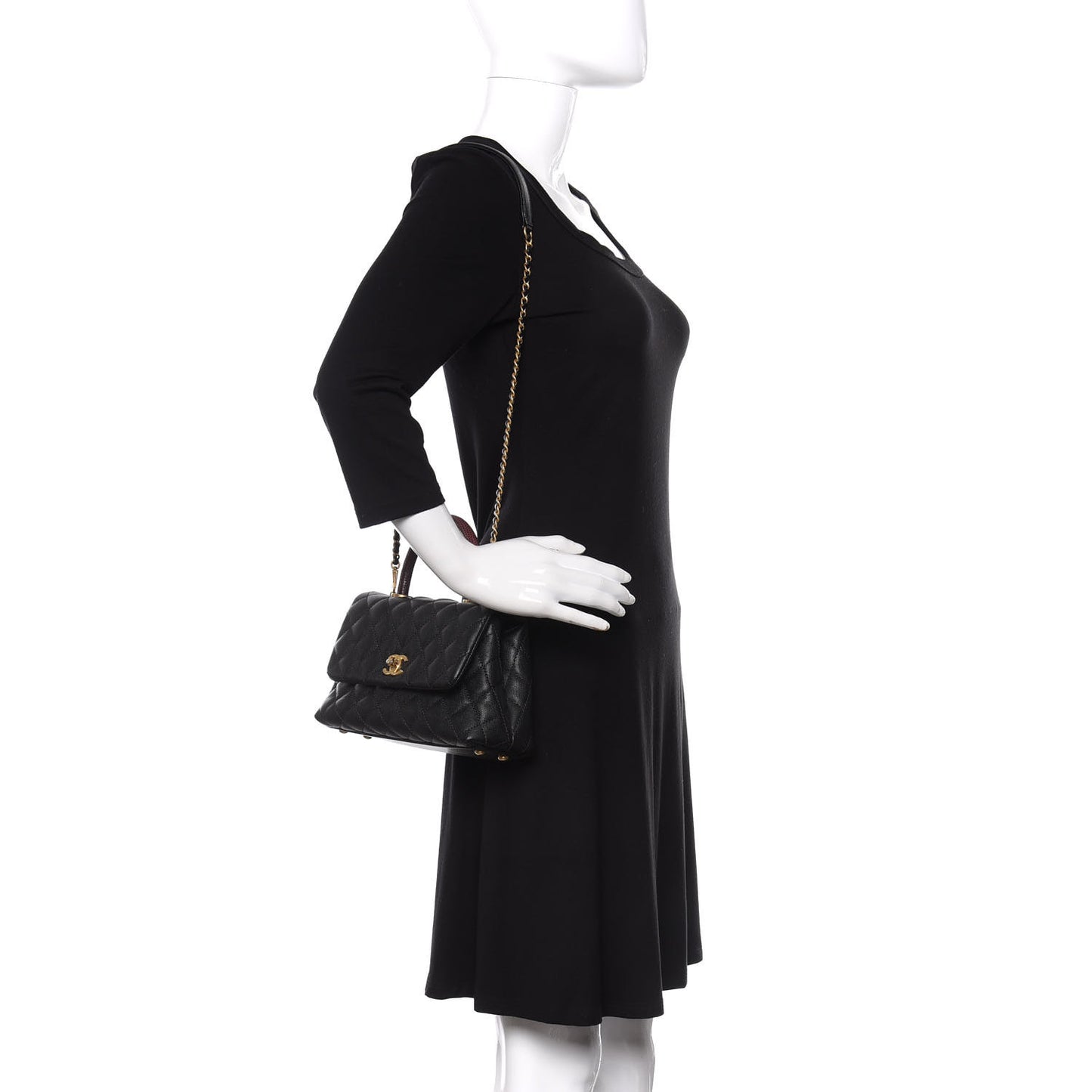 Caviar Lizard Embossed Quilted Mini Coco Handle Flap Black