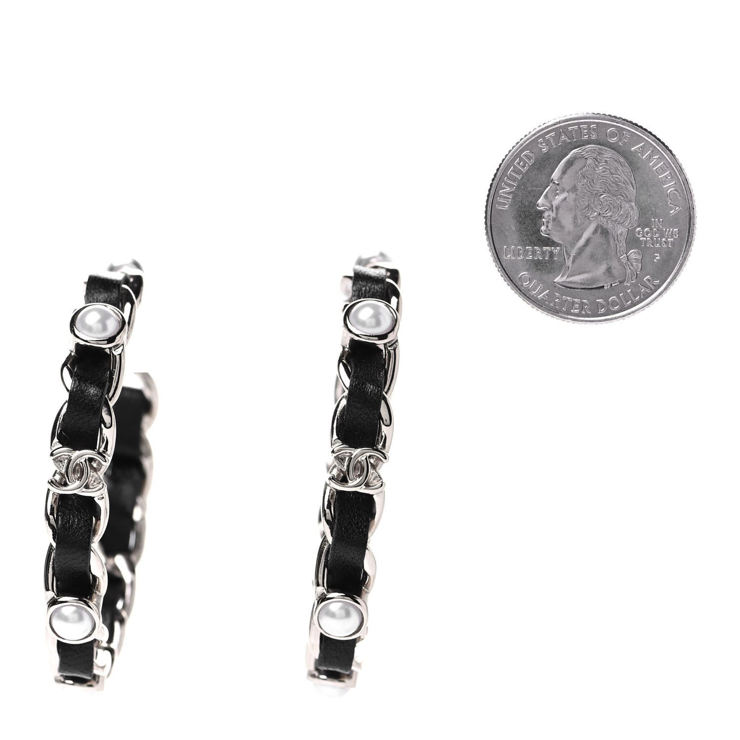 Lambskin Pearl More Is More CC Chain Hoop Earrings Gold Black
