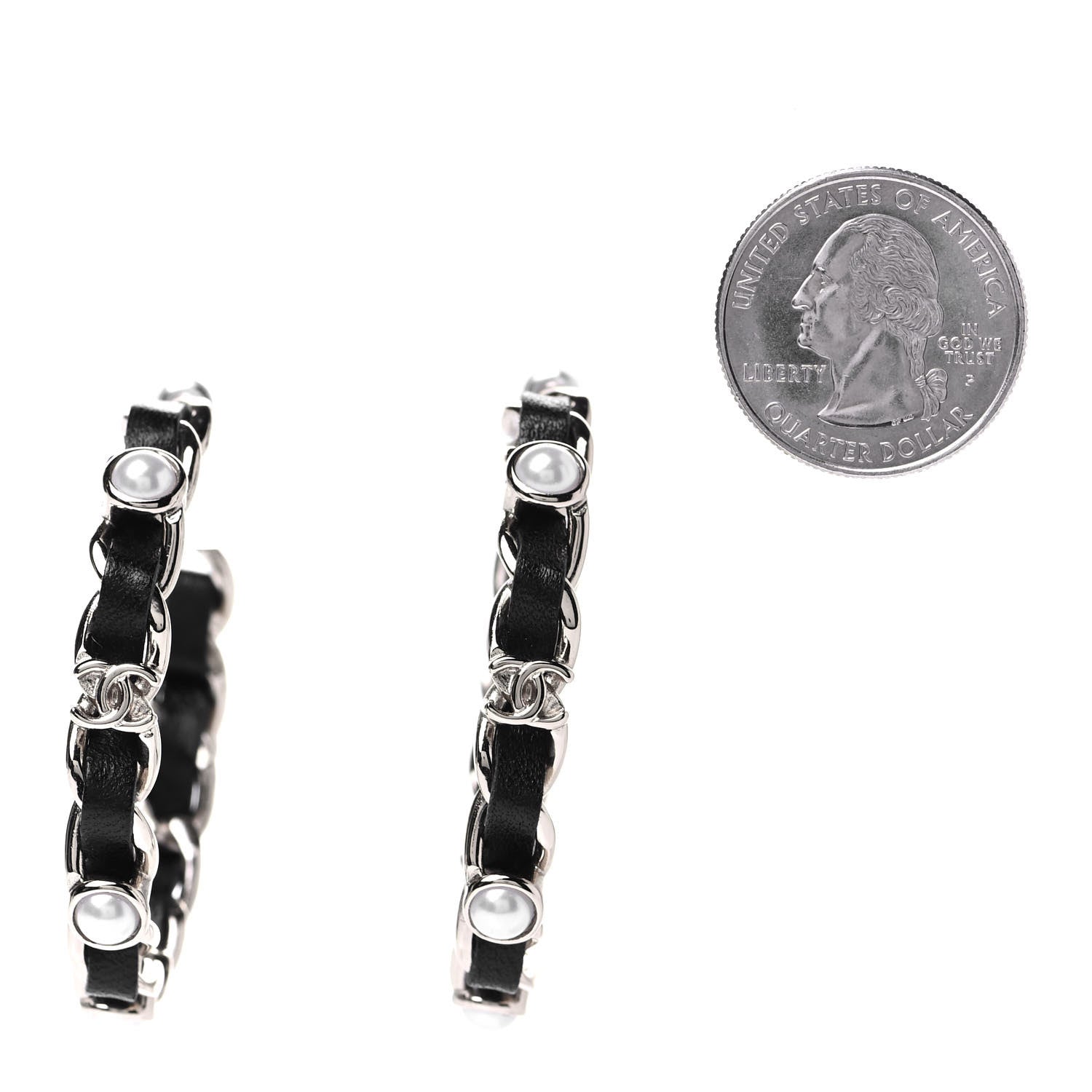 Chanel Lambskin Pearl More Is More CC Chain Hoop Earrings Gold Black 2 of 4