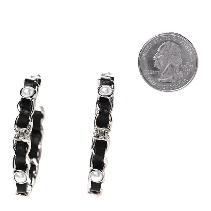 Chanel Lambskin Pearl More Is More CC Chain Hoop Earrings Gold Black 2 of 4
