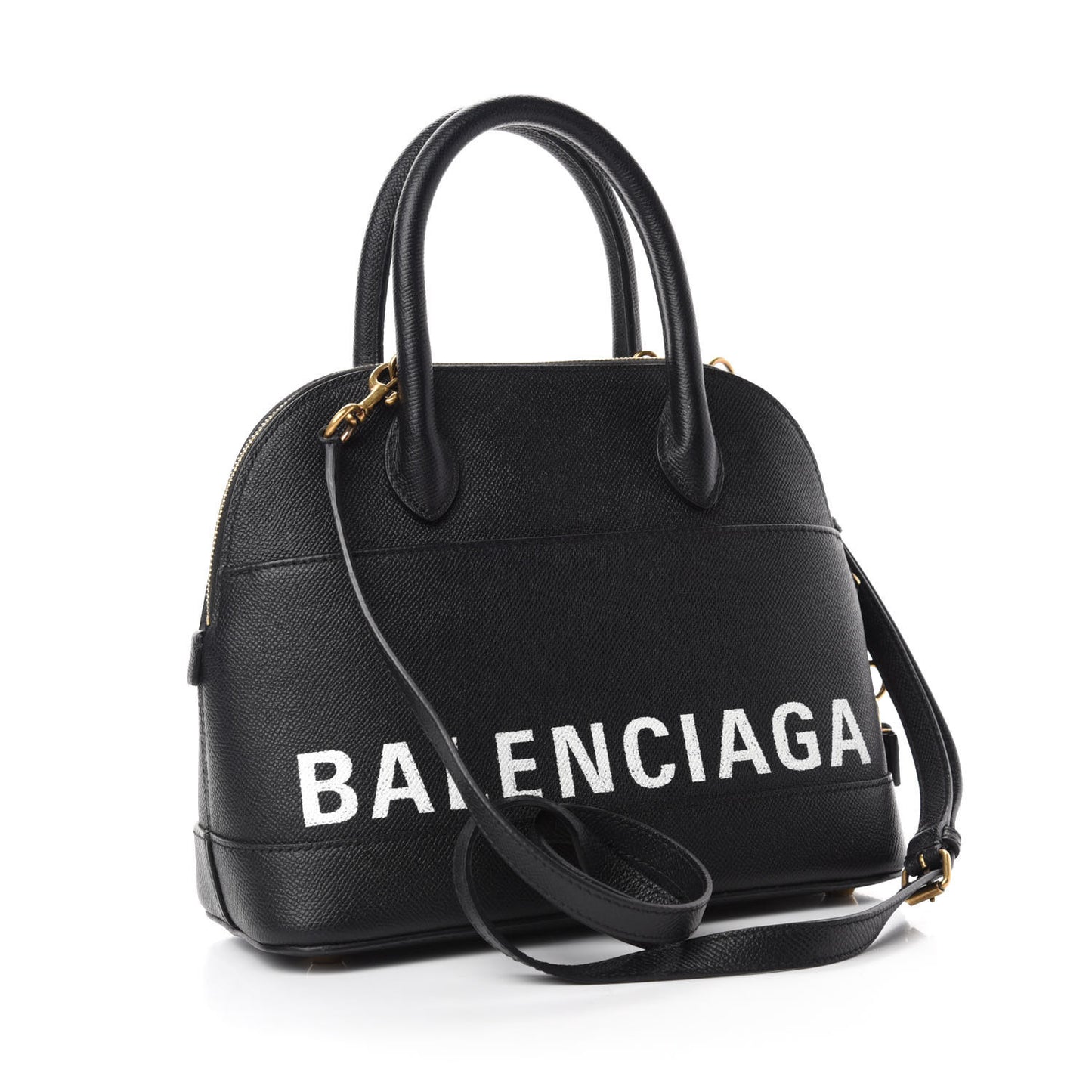 Signature Grained Calfskin Logo S Ville Top Handle Bag Black