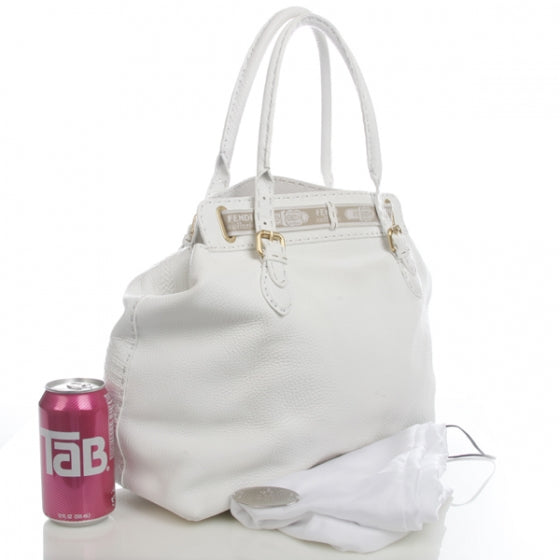 Fendi Calfskin Romano Selleria Borghese Tote White 2 of 13