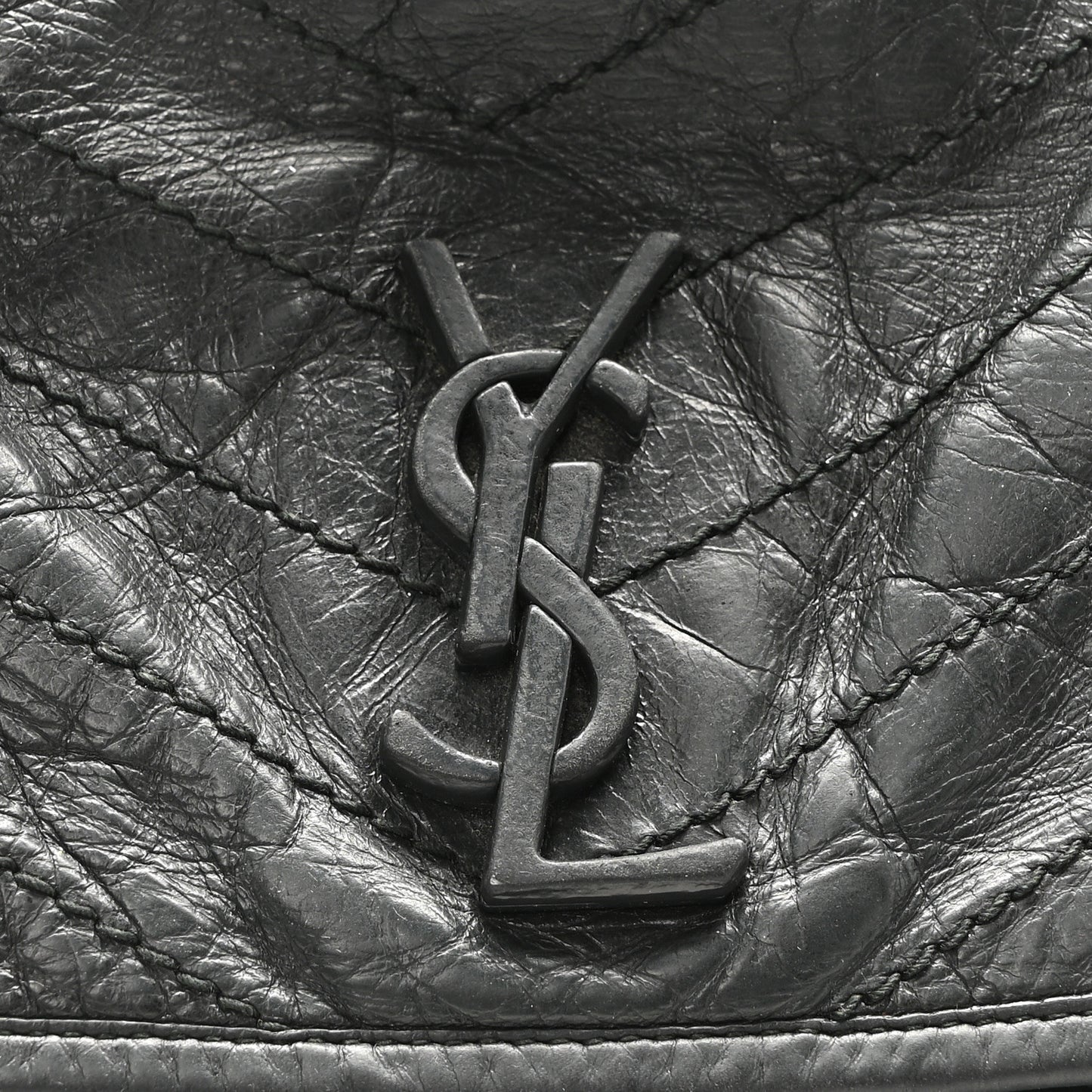 Crinkled Calfskin Matelasse Monogram Medium Niki Chain Satchel Storm