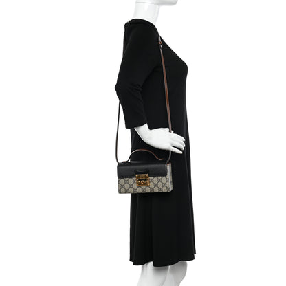Gucci GG Supreme Monogram Calfskin Mini Padlock Top Handle Shoulder Bag Beige Black Cuir 2 of 10