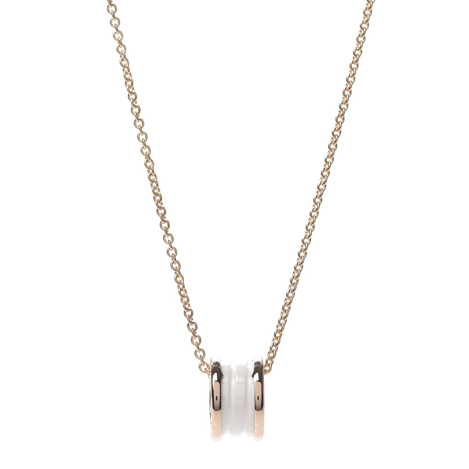 Bulgari 18K Rose Gold White Ceramic B.Zero1 Pendant Necklace 1 of 8