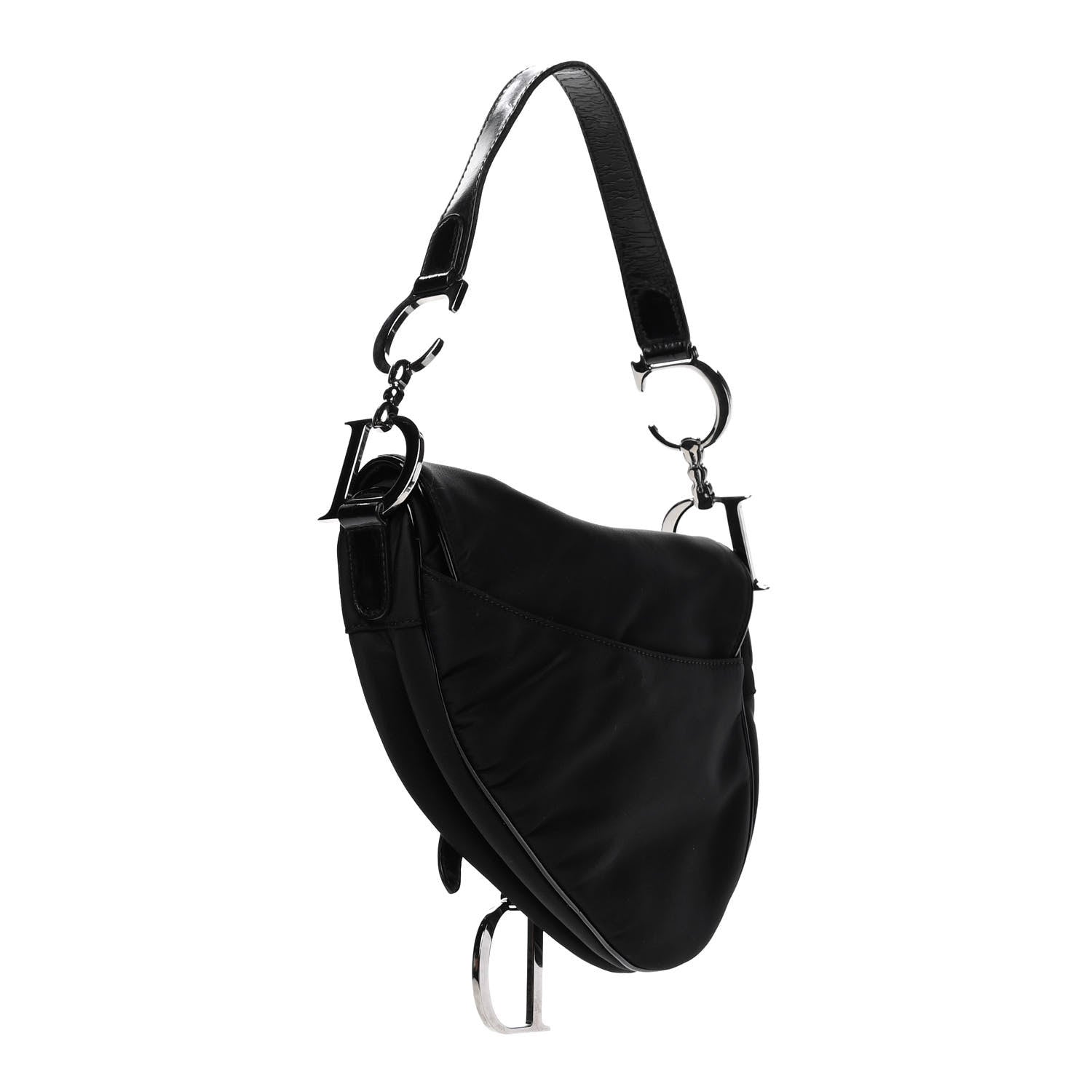 Christian Dior Canvas Patent Calfskin Saddle Bag Black 2 of 5