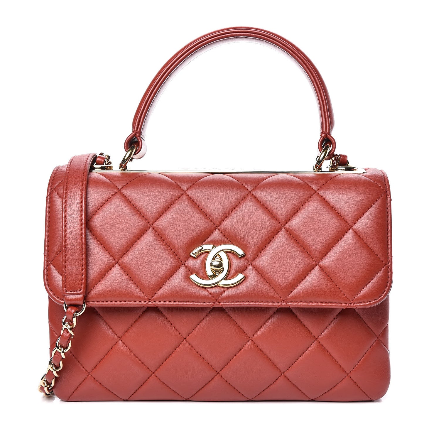 Lambskin Quilted Small Trendy CC Dual Handle Bag Red