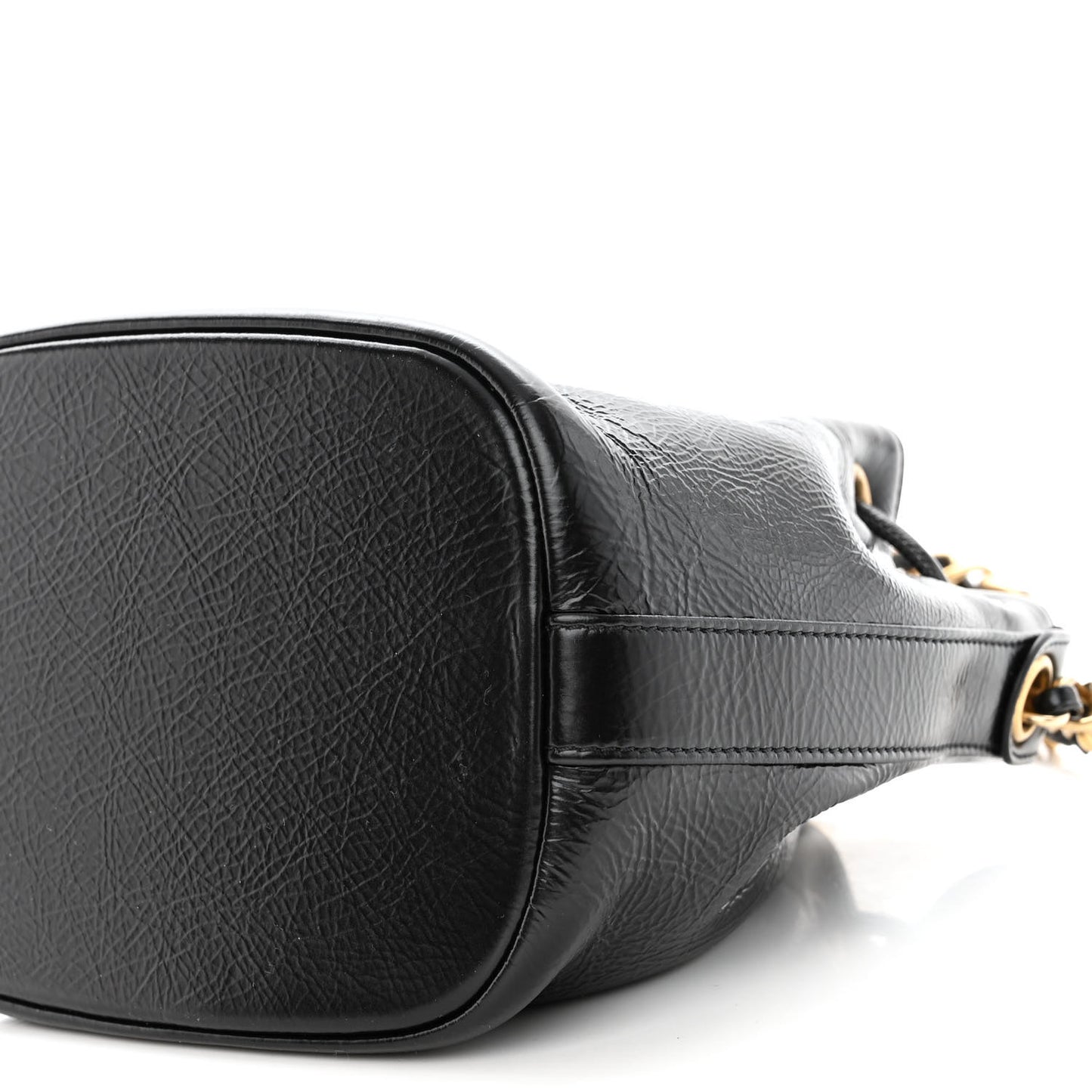 Shiny Aged Calfskin CC Chain Mini Drawstring Bag Black