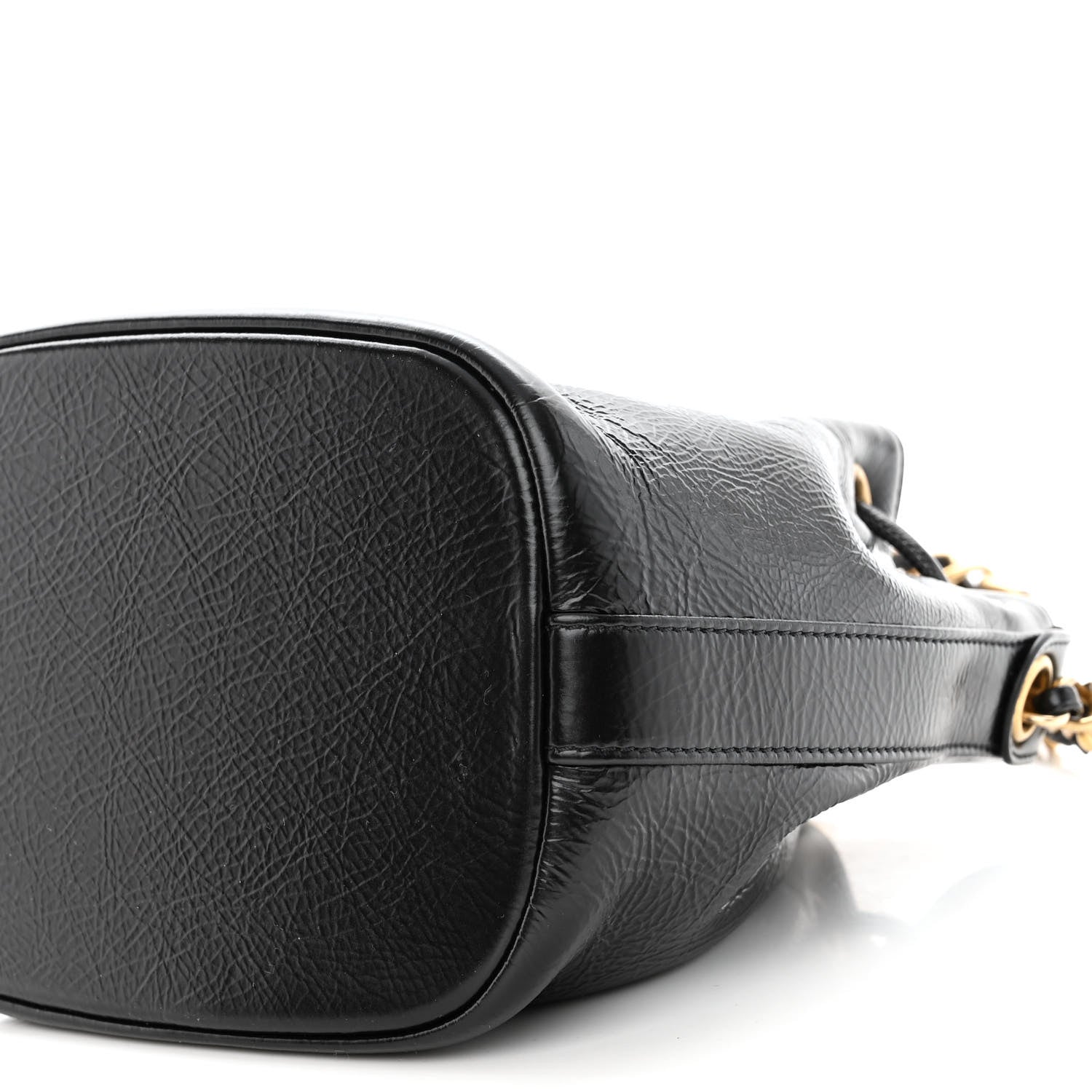 Chanel Shiny Aged Calfskin CC Chain Mini Drawstring Bag Black 9 of 10