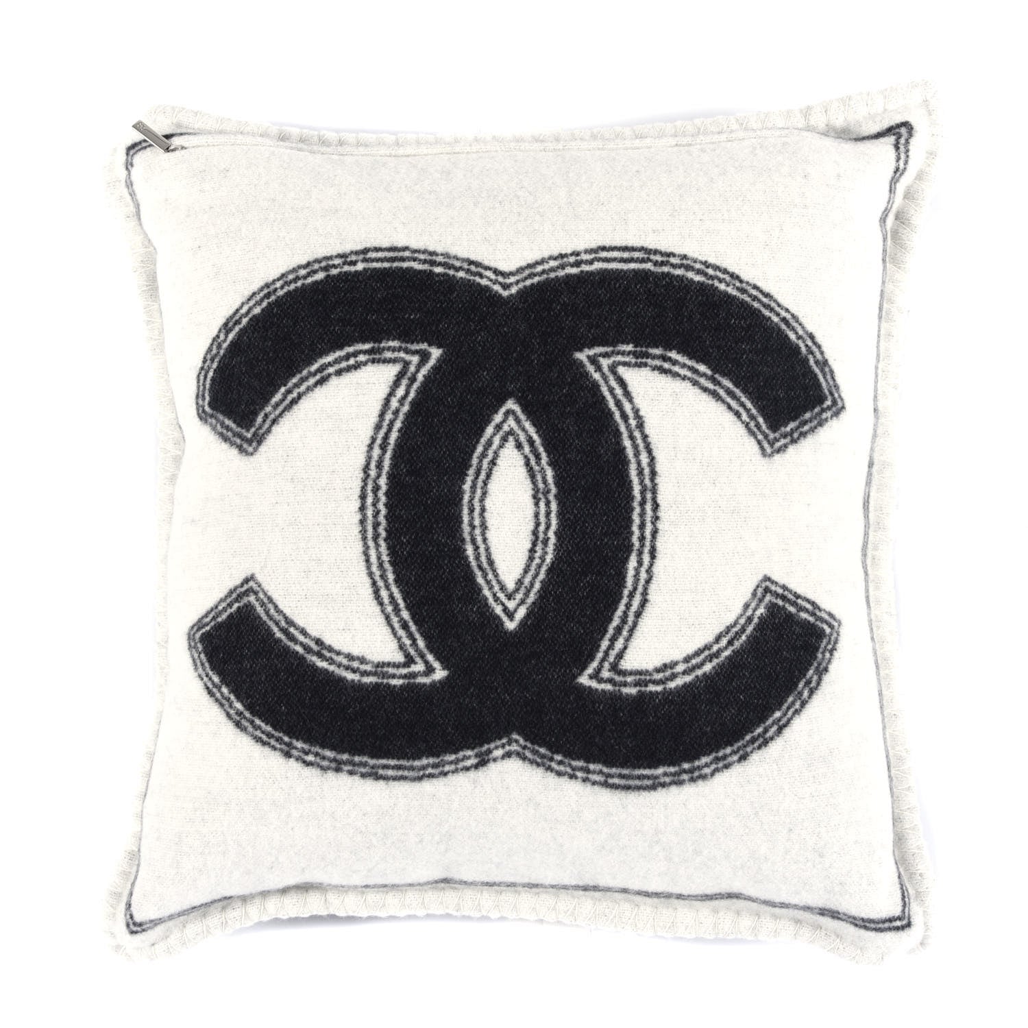 Chanel Merino Wool Cashmere CC Pillow Black Beige 2 of 3