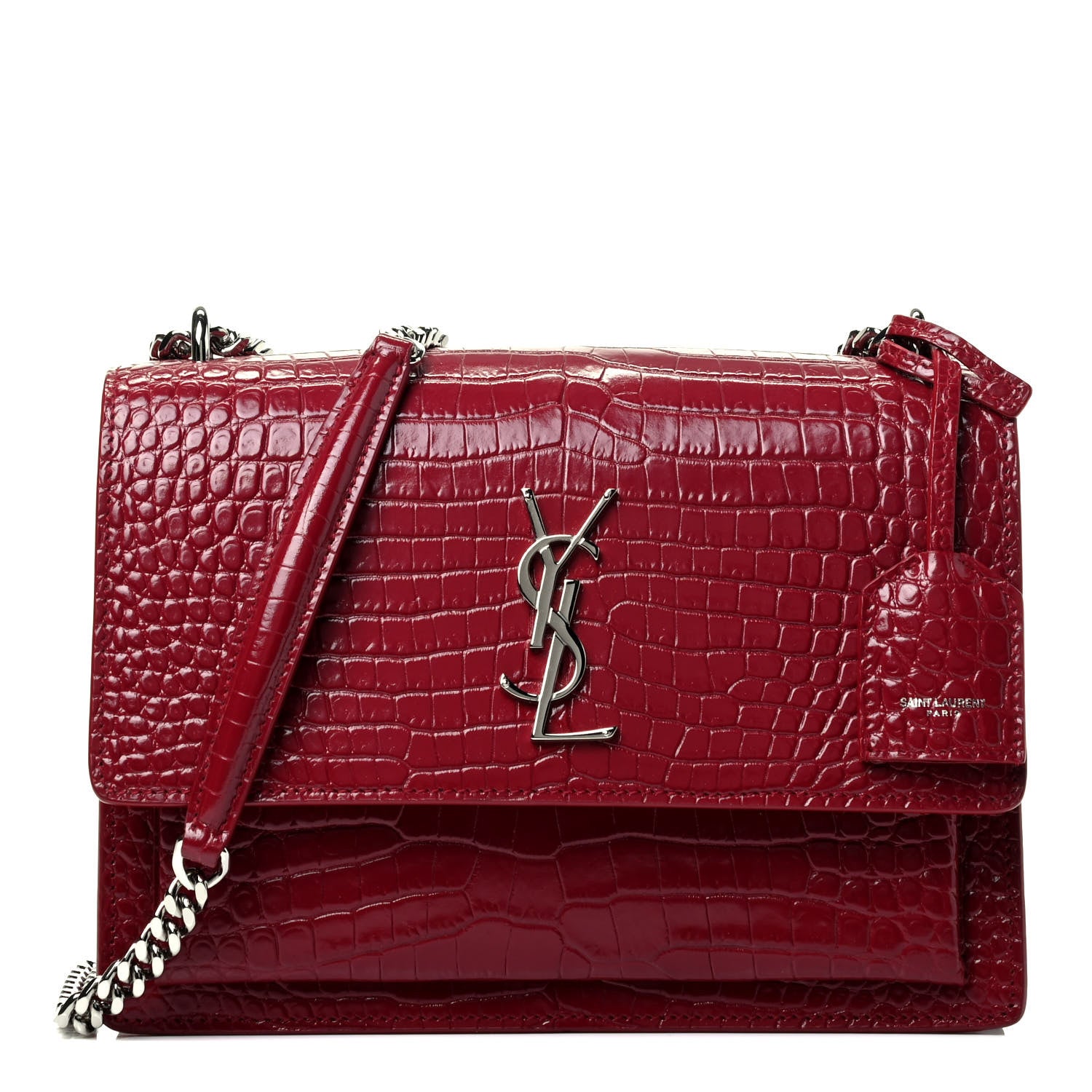 Saint Laurent Calfskin Crocodile Embossed Medium Monogram Sunset Rouge Eros 1 of 4