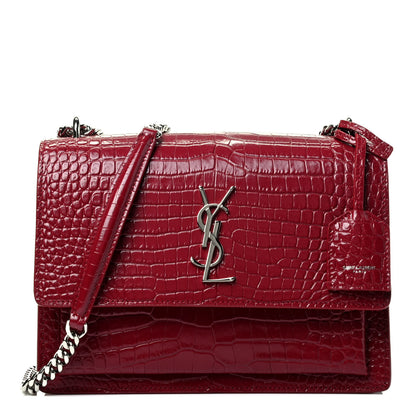 Saint Laurent Calfskin Crocodile Embossed Medium Monogram Sunset Rouge Eros 1 of 4