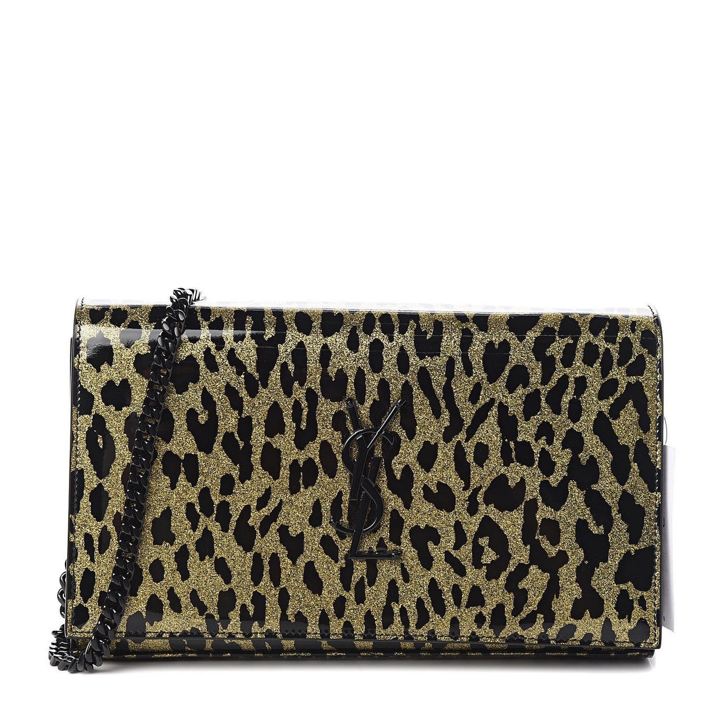 Patent Glitter Leopard Print Monogram Chain Wallet Leopard Black Light Gold