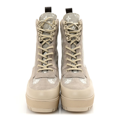 Louis Vuitton Suede Calfskin Laureate Platform Desert Boots 37.5 Taupe 3 of 10