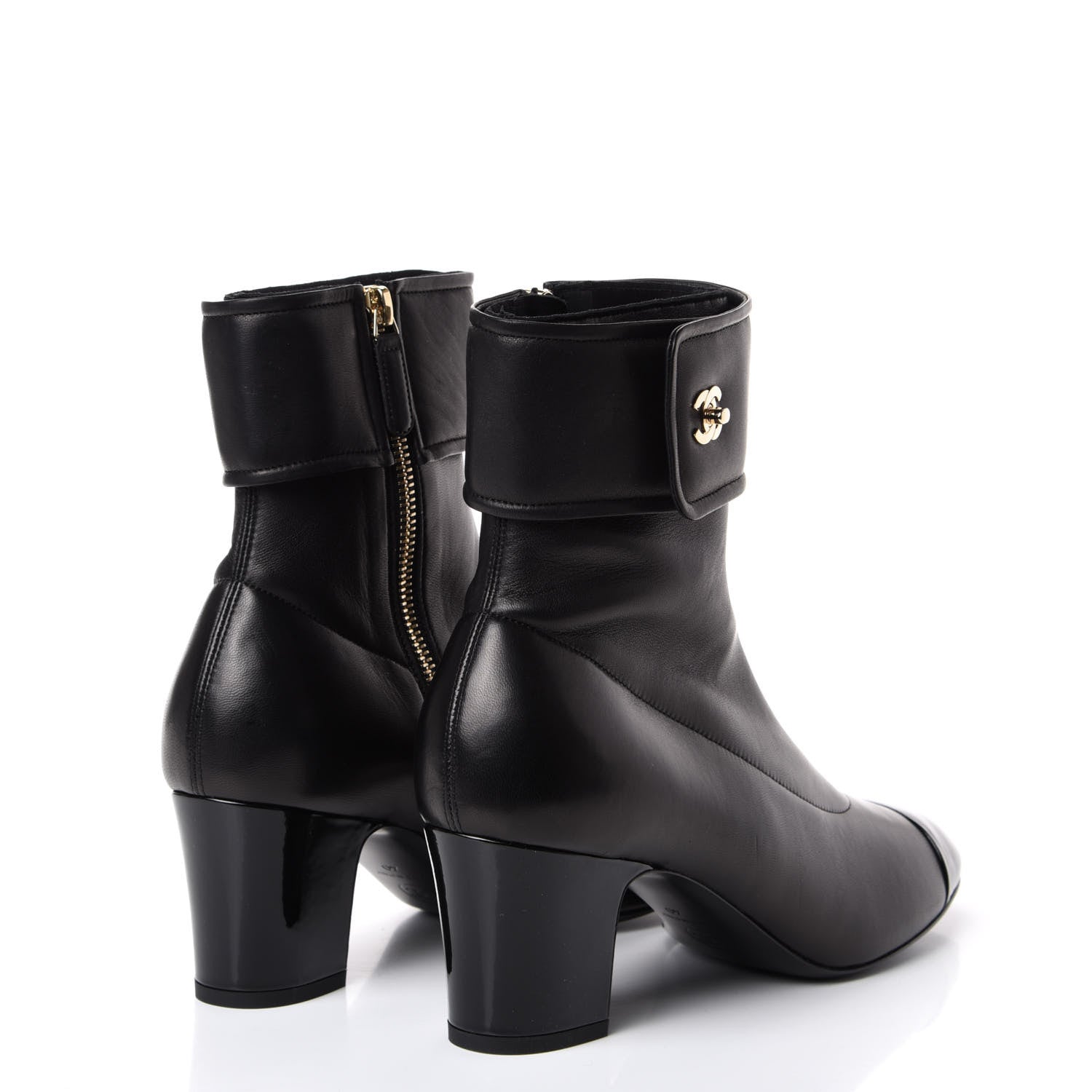 Chanel Lambskin Patent Cap Toe CC Turnlock Ankle Boots 40 Black 4 of 11