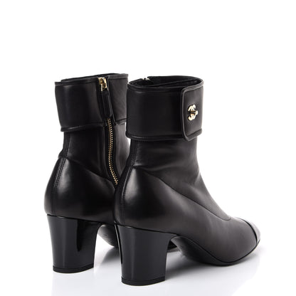 Chanel Lambskin Patent Cap Toe CC Turnlock Ankle Boots 40 Black 4 of 11