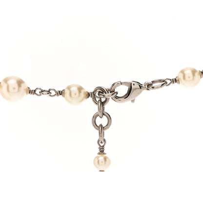 Chanel Crystal Pearl CC Long Necklace Silver 5 of 7
