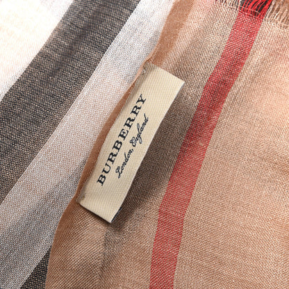 Burberry Wool Silk Giant Check Lightweight Scarf Camel 5 of 6