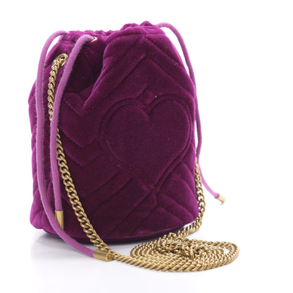 Gucci Velvet Matelasse Mini GG Marmont 2.0 Bucket Bag Fuchsia Violet Cyclamen 3 of 10