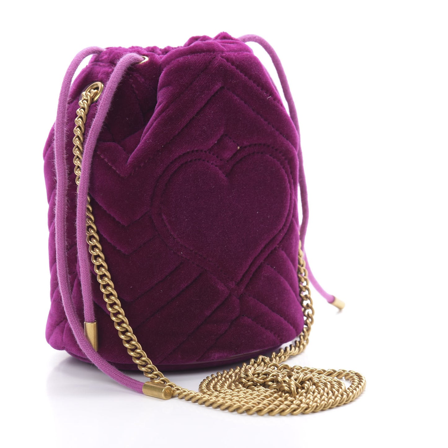 Velvet Matelasse Mini GG Marmont 2.0 Bucket Bag Fuchsia Violet Cyclamen