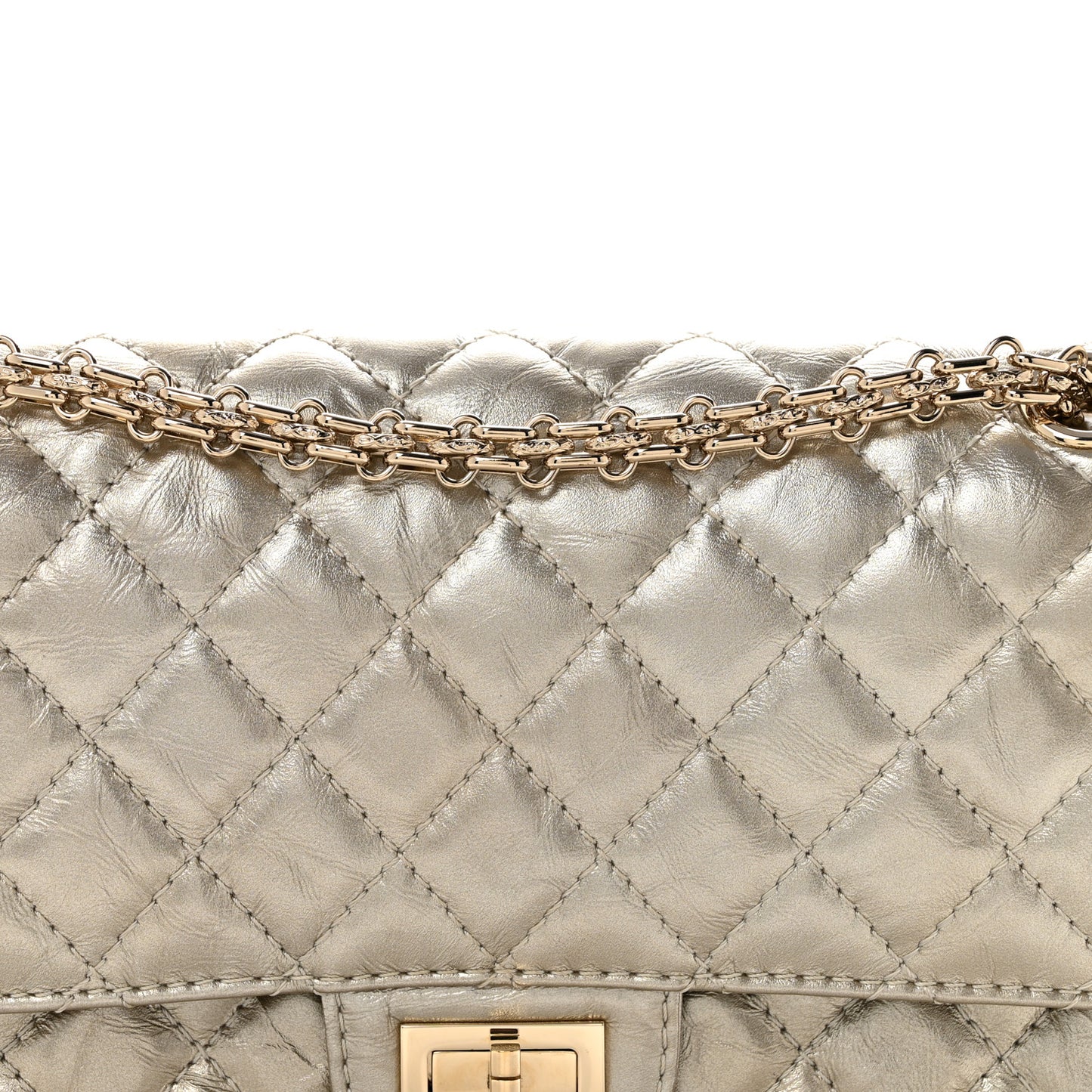 Metallic Aged Calfskin Quilted 2.55 Reissue 225 Flap Pale Gold