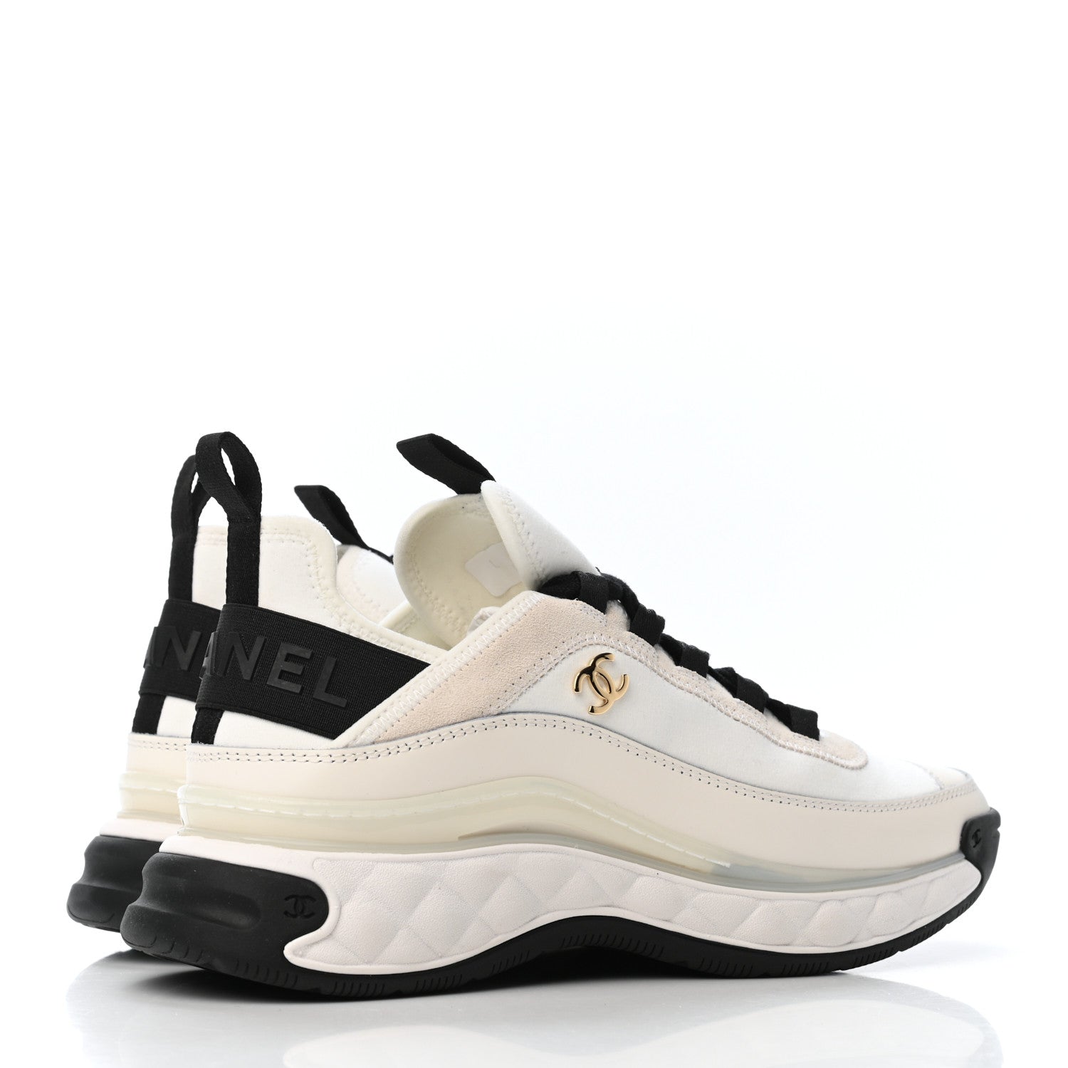 Chanel Velvet Calfskin Mixed Fibers CC Sneakers 38 Ivory Black 3 of 4
