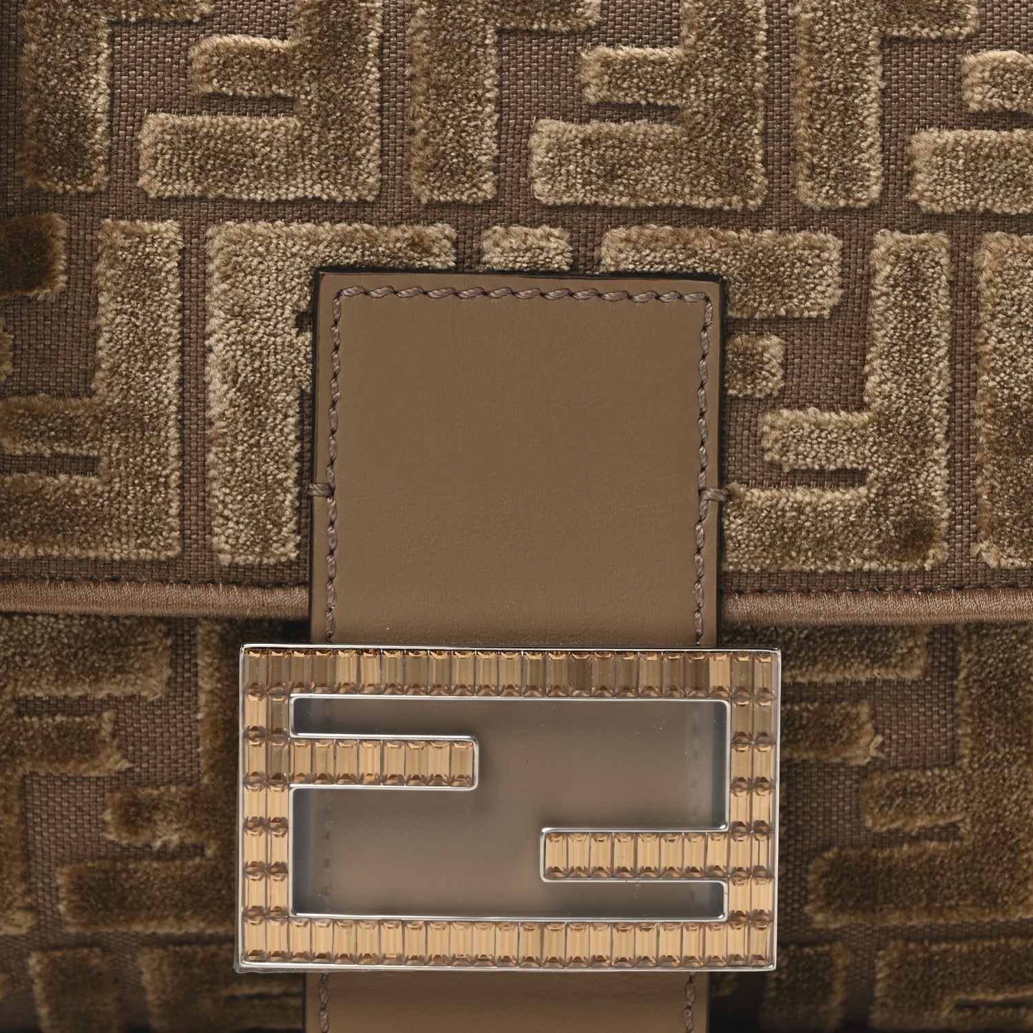 Fendi Velvet Jacquard FF Crystal Baguette Cappuccino 8 of 11