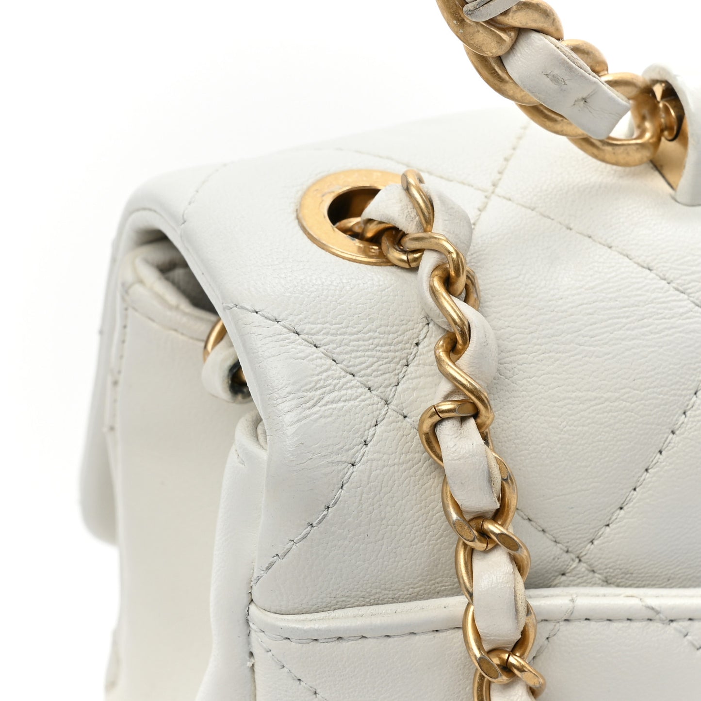 Lambskin Quilted Small Circular Handle Bag White