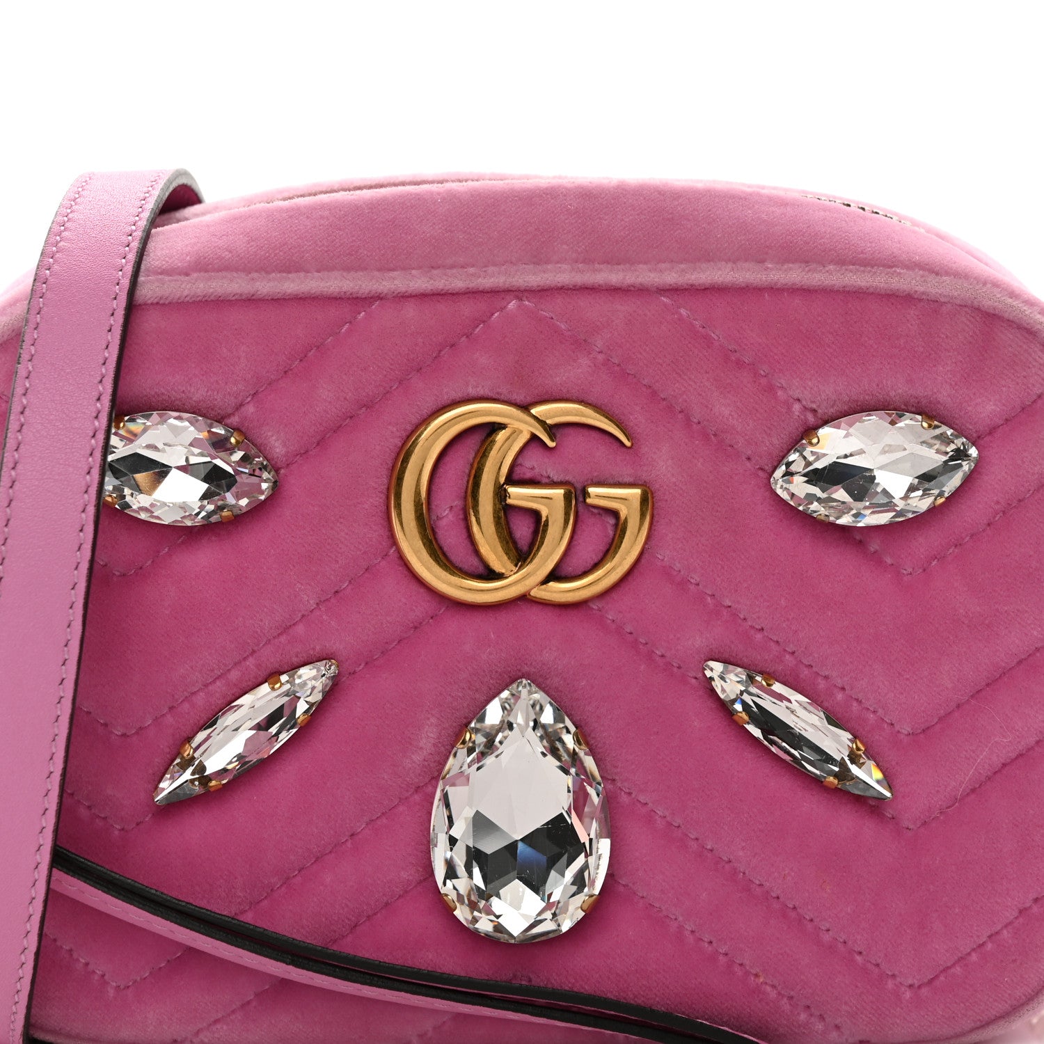 Gucci Velvet Matelasse Marquise Crystals Mini GG Marmont Chain Shoulder Bag Malva 8 of 10