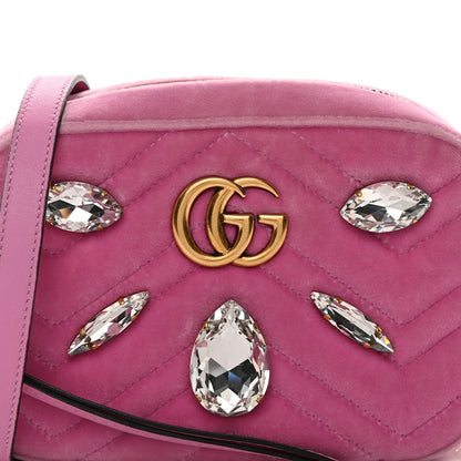 Gucci Velvet Matelasse Marquise Crystals Mini GG Marmont Chain Shoulder Bag Malva 8 of 10
