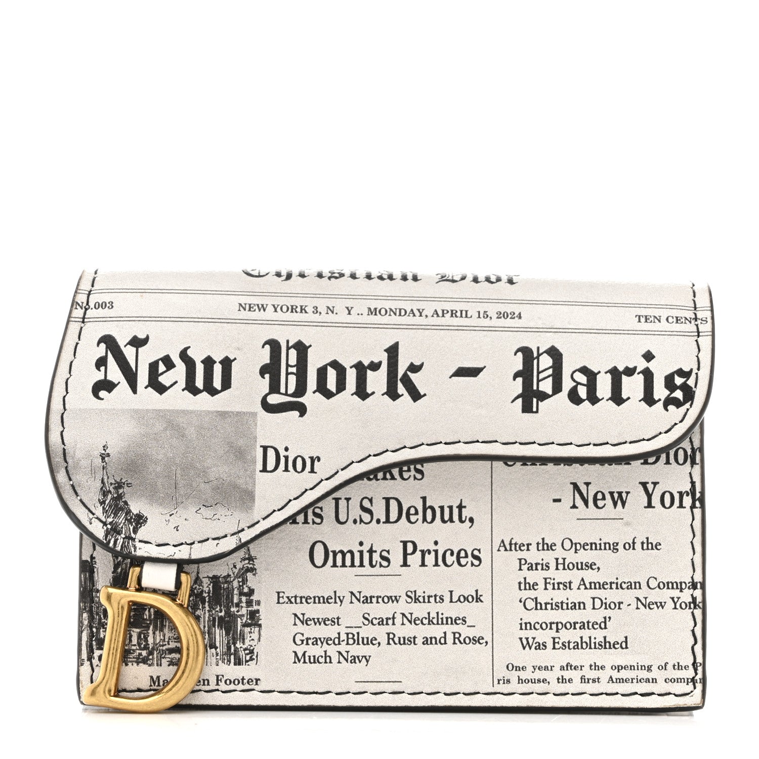 Christian Dior Calfskin Newspaper Printed Saddle Bloom Card Holder White Black 1 of 10