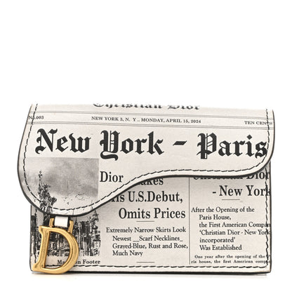 Christian Dior Calfskin Newspaper Printed Saddle Bloom Card Holder White Black 1 of 10
