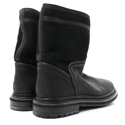 Chanel Goatskin Suede Shearling CC Short Boots 38 Black 4 of 18