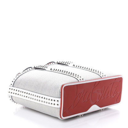 Christian Louboutin Calfskin Metallic Straw Spikes East West Cabata Tote White 4 of 9