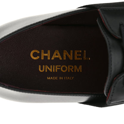 Chanel Calfskin Elastic Lace Up Cap Toe CC Loafers 36 Black 7 of 9