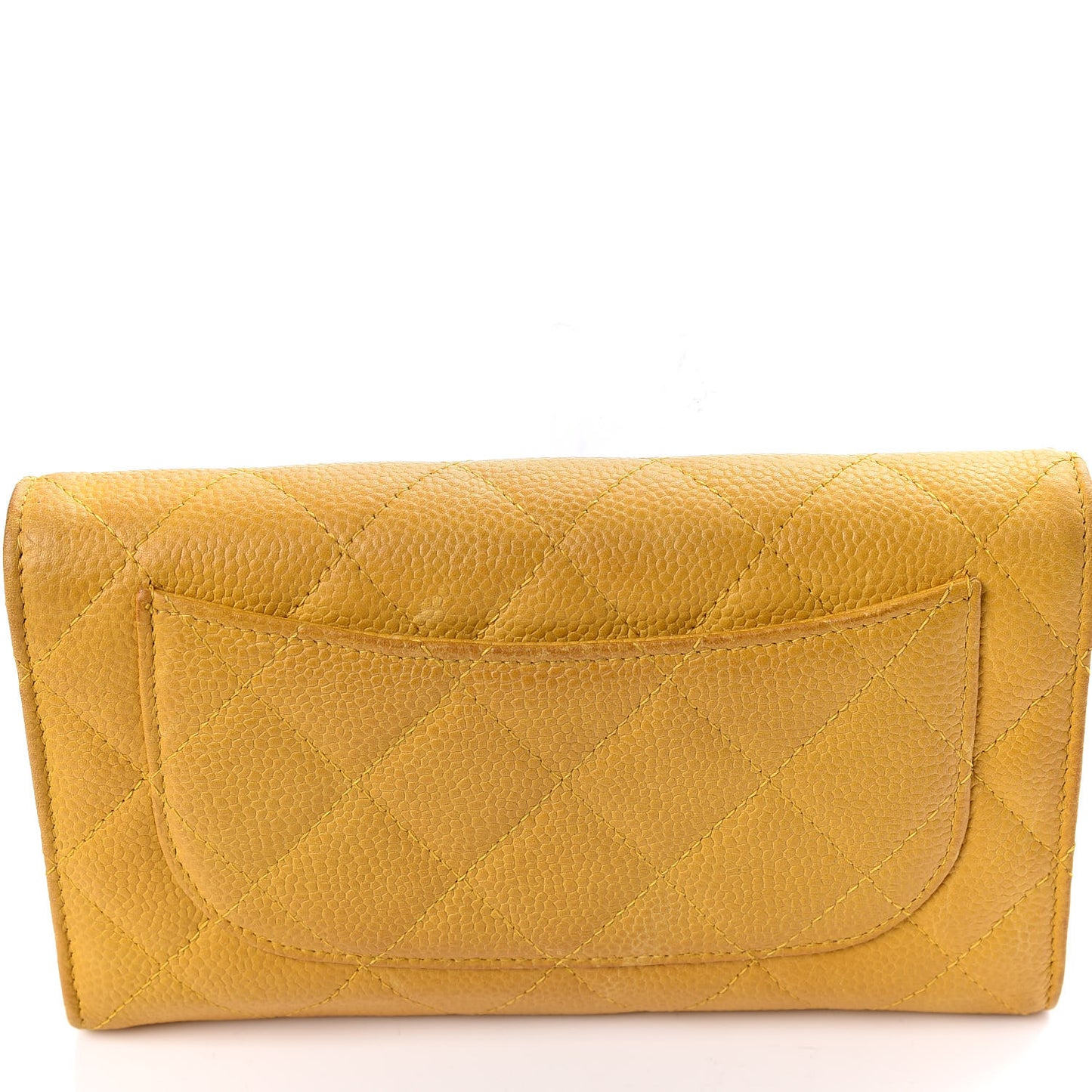 Iridescent Caviar Quilted Large Flap Wallet Yellow