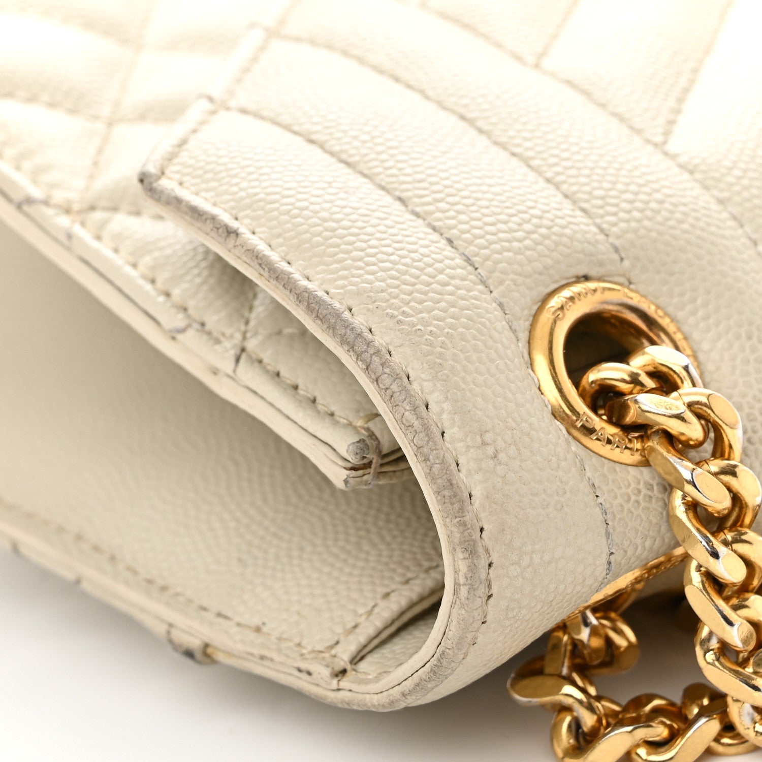 Saint Laurent Grain De Poudre Textured Mixed Matelasse Triquilt Medium Monogram Satchel Crema Soft 13 of 19